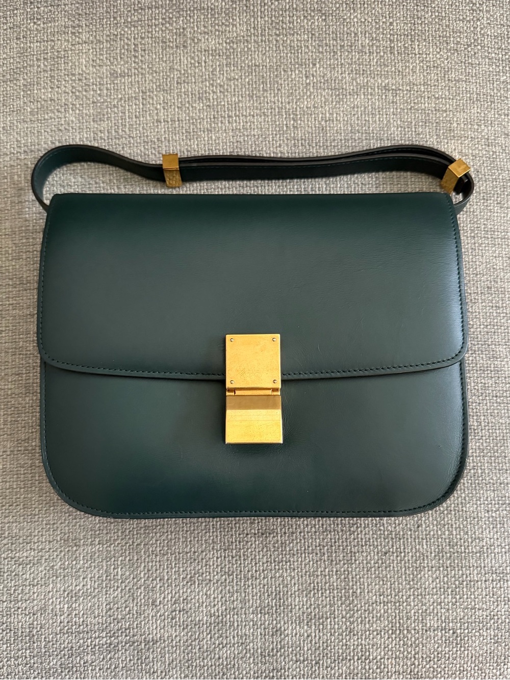 Celine Classic Box Medium Crossbody Bag in Forest Green Calfskin Leather